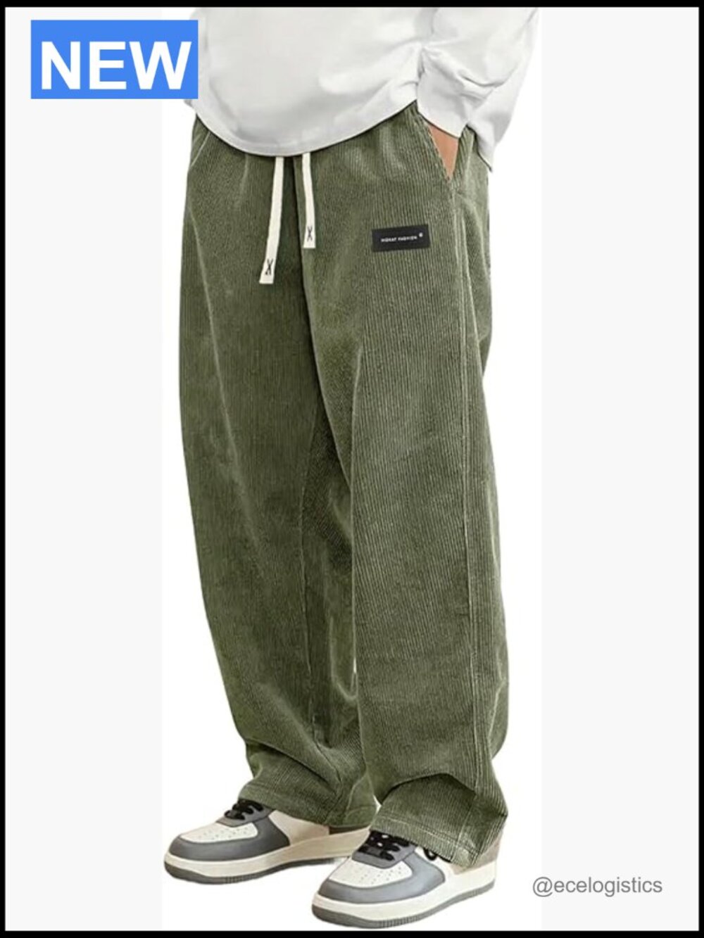 Mens Corduroy Casual Pants Loose Fit Wide Leg Straight Sweatpants Elastic Waist